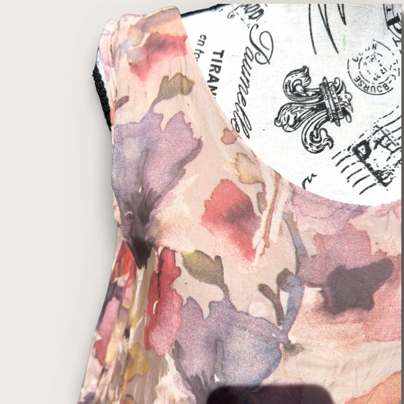 Rosemarine Italy Silk Blend Watercolor Floral Midi Dress L Boho Romantic Resort - Picture 9 of 16